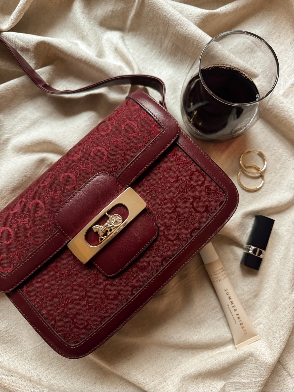 Burgundy Celine Horse Carriage Shoulder Bag